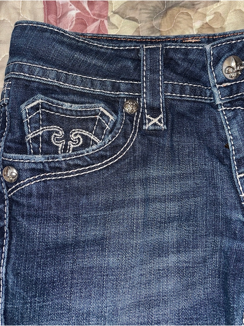 Rock Revival Dark Blue Embroidered Boot Cut Jeans - Picture 6 of 13